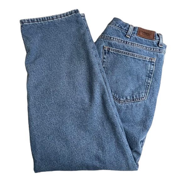 L.L. Bean Mens Medium Wash‎ Straight Leg Fleece Lines Jeans 37 X 29 - Picture 1 of 7